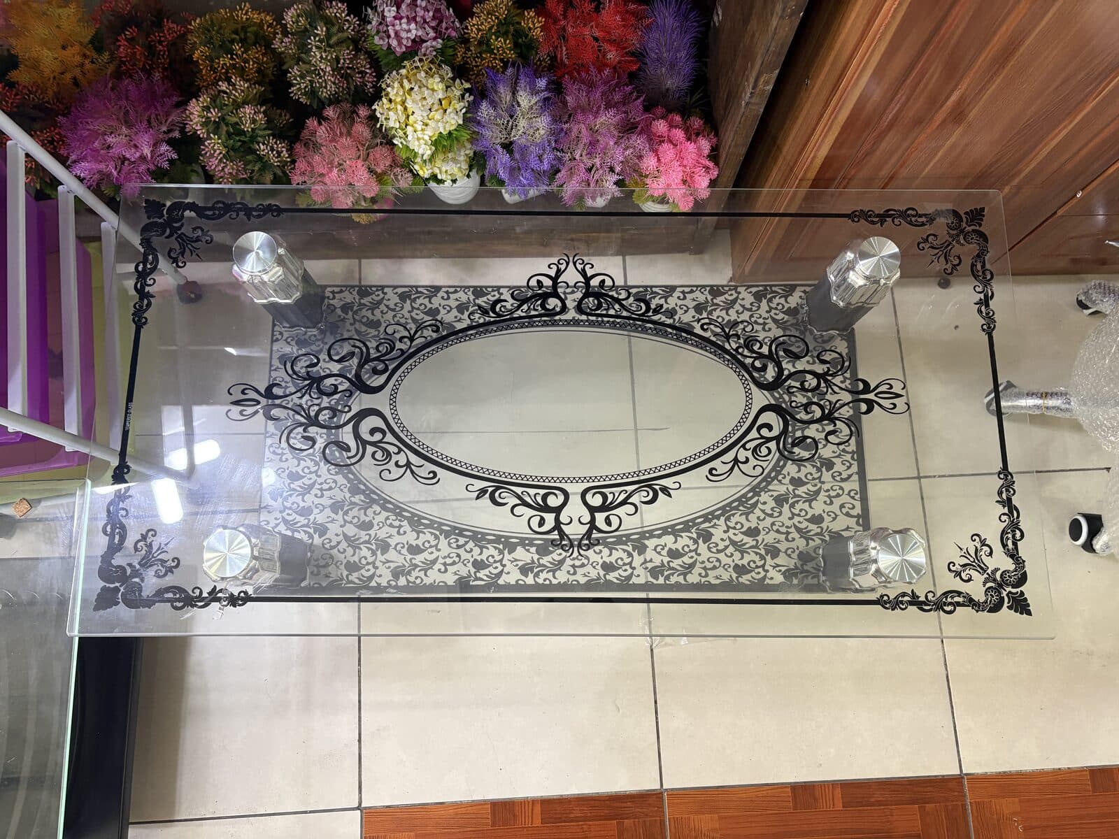 Mesa de centro vidrio serigrafiado doble bandeja
