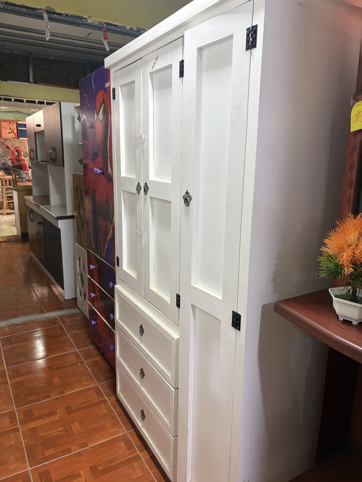 Ropero madera blanco 2 puertas 3 cajones