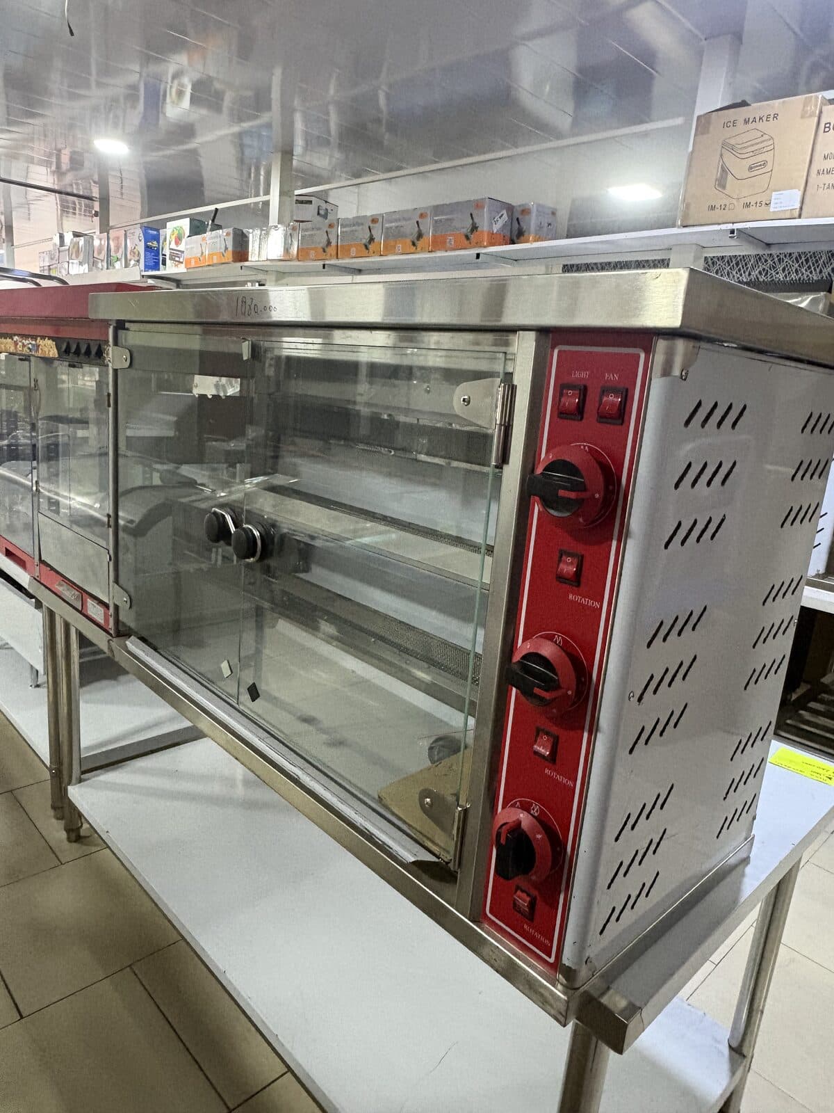 Horno asador de pollos a gas con vitrina